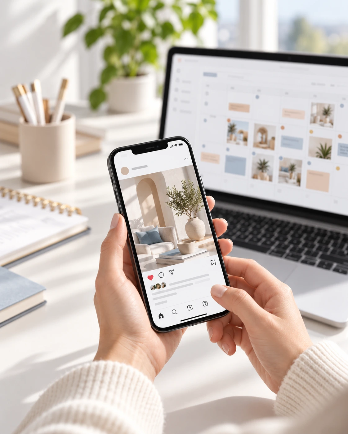 Social media manager reviewing an Instagram post and audience engagement at 7stein