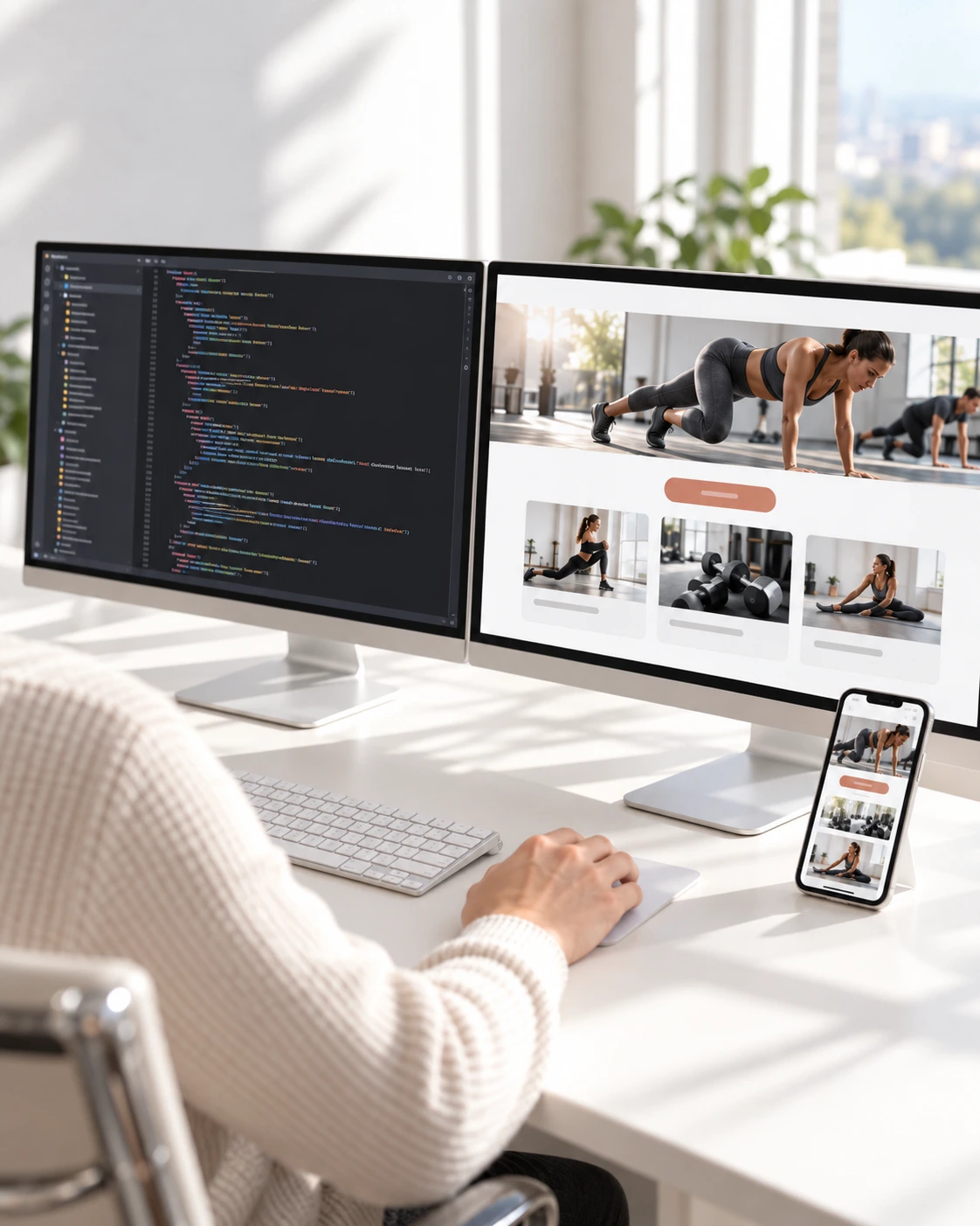 Web developer building a responsive website with code and live preview at 7stein